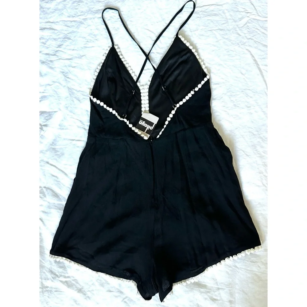 Tea & Cup Black & White Pom Pom Romper - Picture 3 of 7